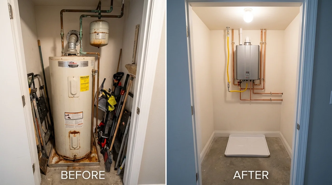 Tank water heater versus wall-mounted tankless unit comparison for Front Royal, VA homeowners