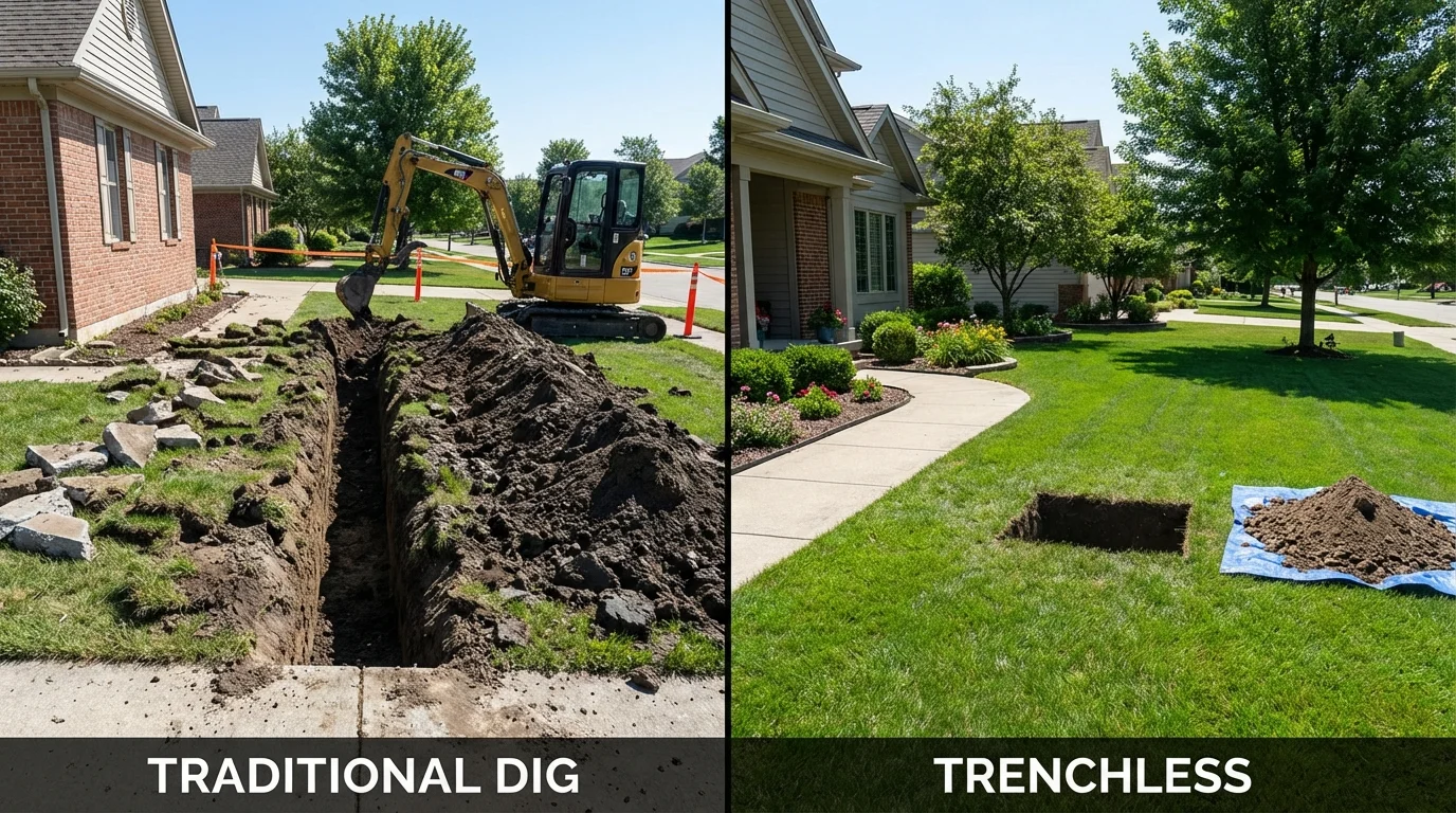 Trenchless sewer repair with minimal yard damage versus traditional excavation in Front Royal, VA